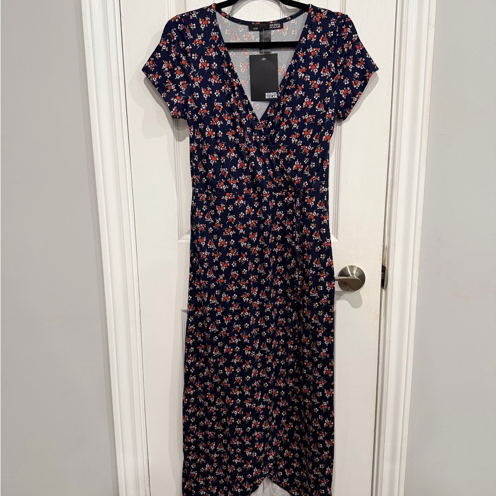 Rebel Sugar Navy Maxi Dress with Red Floral Print
